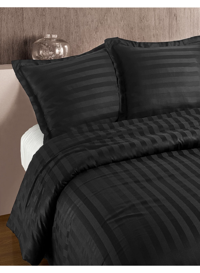 Dekbedovertrek Hotel Stripe Zwart - Katoensatijn