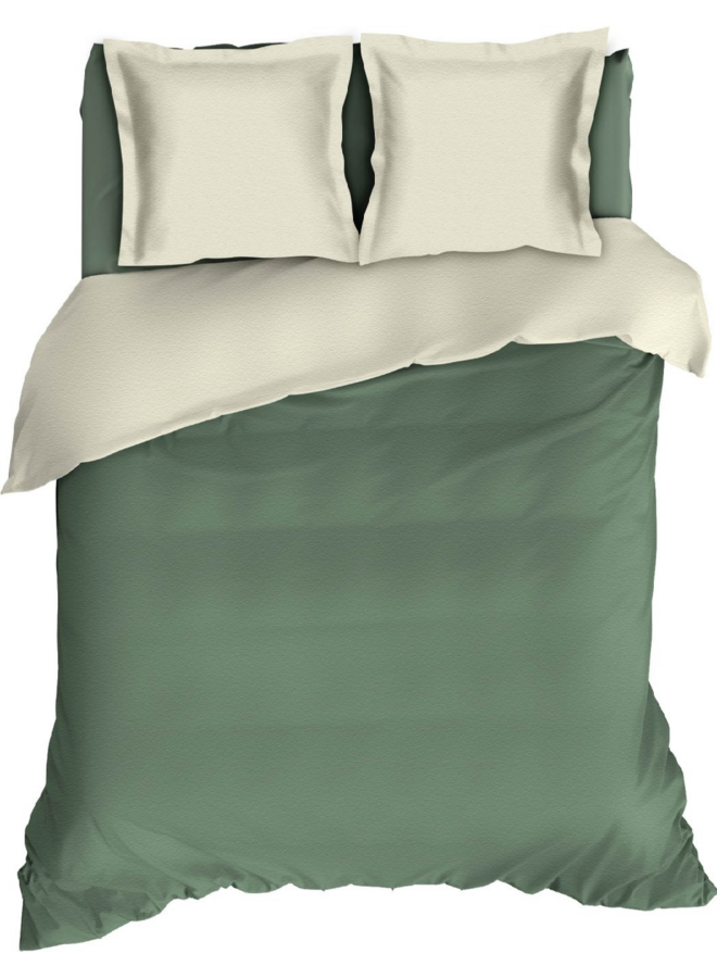 Dekbedovertrek Comtesse Uni Groen/Creme - Flanel