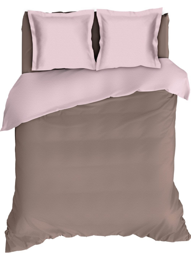 Dekbedovertrek Comtesse Uni Taupe/Roze- Flanel
