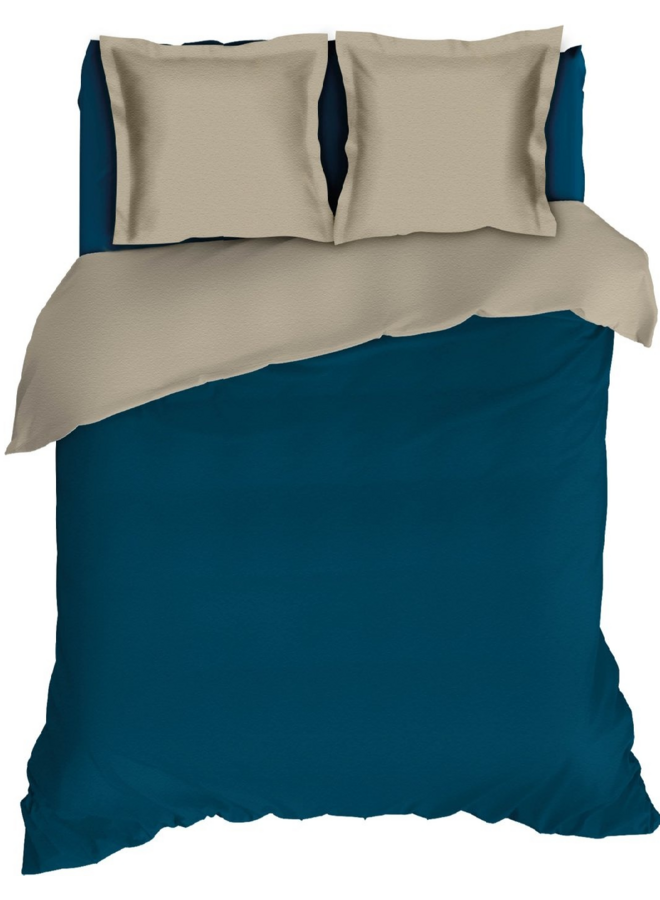 Dekbedovertrek Comtesse Uni Teal/Taupe - Flanel