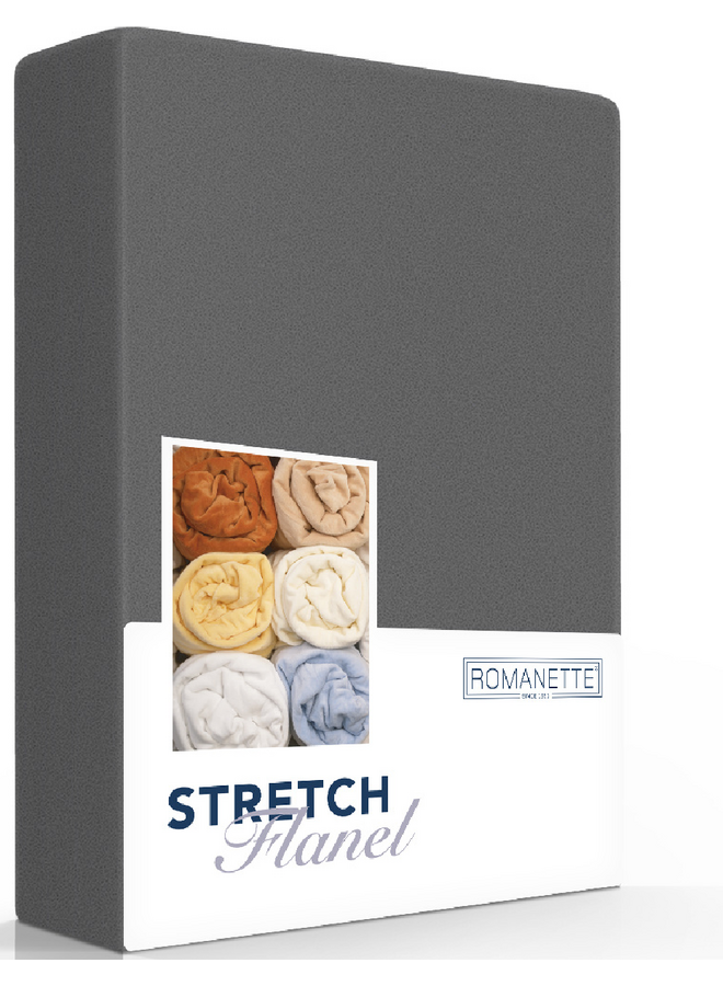 Romanette Hoeslaken Antraciet - Stretch Flanel
