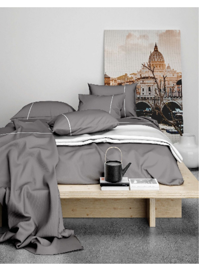 Romanette Lakenset Duchesse Antraciet/Wit - Flanel