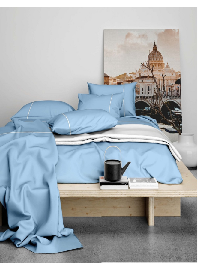 Lakenset Duchesse Blauw/Wit - Flanel
