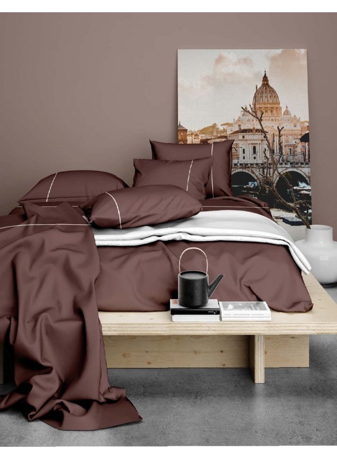 Lakenset Duchesse Taupe/Wit - Flanel