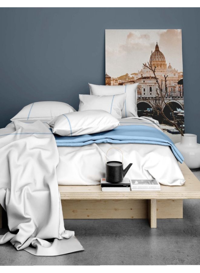 Lakenset Duchesse Wit/Blauw - Flanel