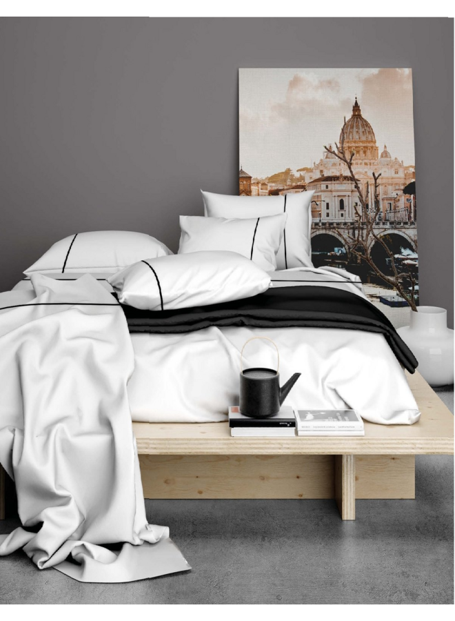 Lakenset Duchesse Wit/Zwart- Flanel