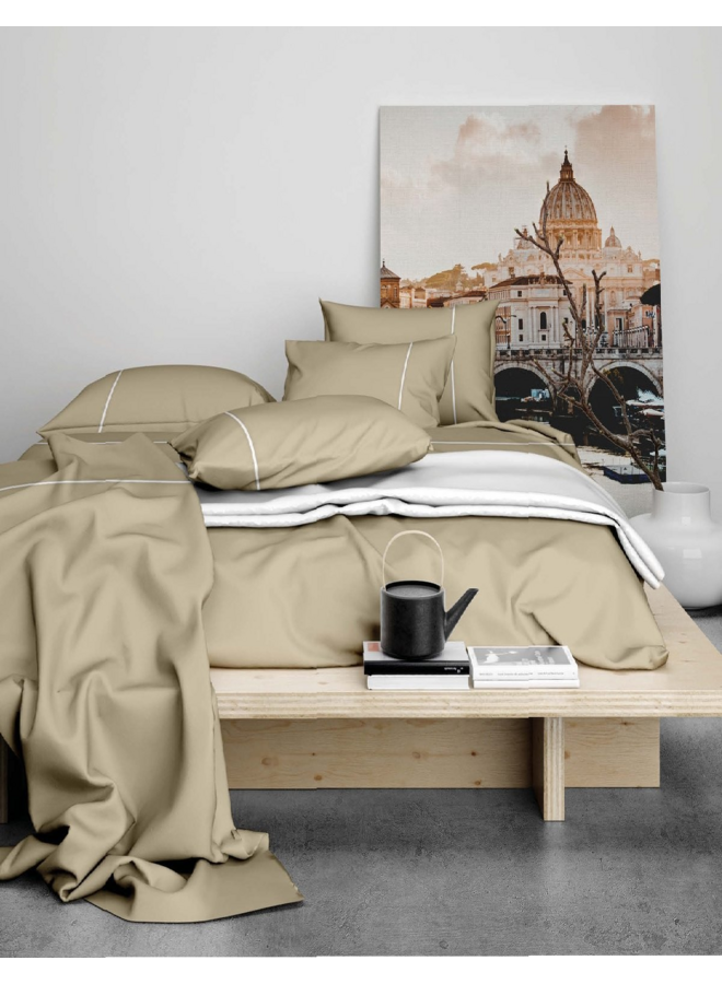 Lakenset Duchesse Zand/Wit - Flanel