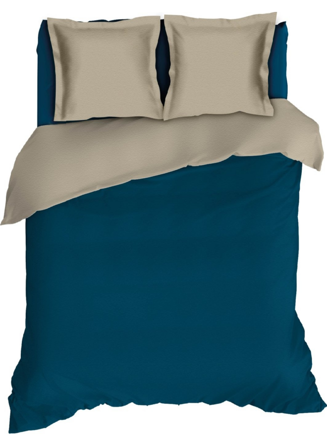 Lakenset Uni Comtesse Teal/Zand - Flanel