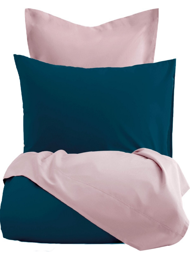 Lakenset Uni Comtesse Teal/Roze - Flanel