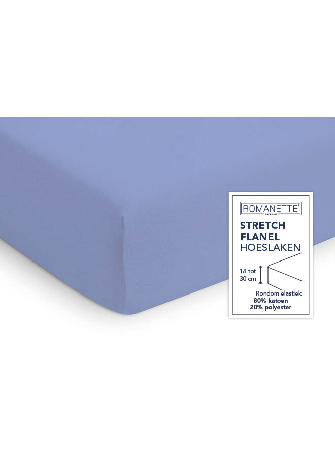 Romanette Hoeslaken Blauw - Stretch Flanel