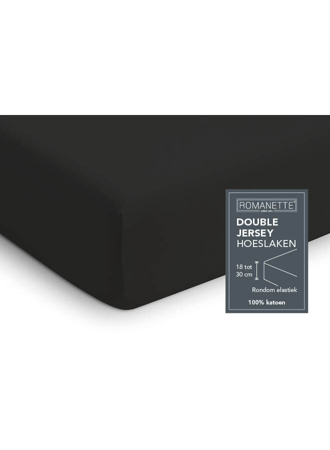 Romanette Hoeslaken Zwart - Dubbel Jersey