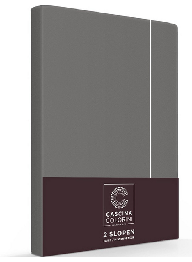 Cascina Colorini Kussenslopen Divina Antraciet/Wit - Set Van 2 - Egyptisch Percale Katoen