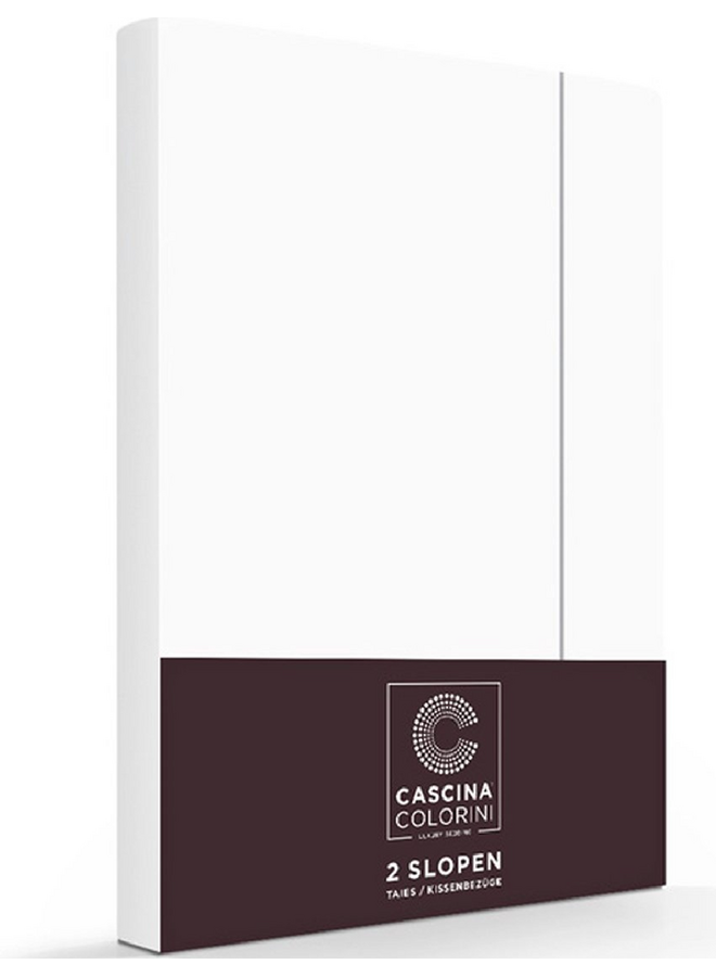 Cascina Colorini Kussenslopen Divina Wit/Antraciet - Set Van 2 - Egyptisch Percale Katoen