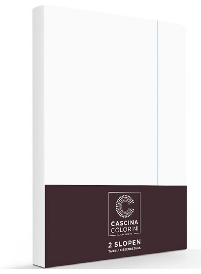 Kussenslopen Divina Wit/Blauw- Set Van 2 - Egyptisch Percale Katoen