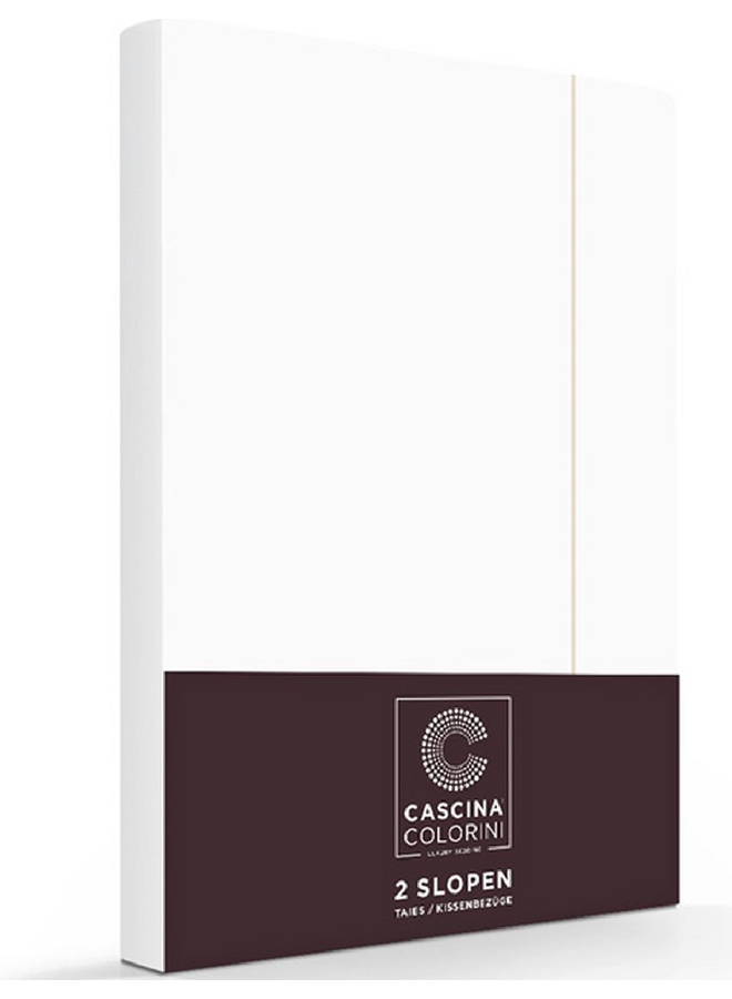 Kussenslopen Divina Wit/Zand- Set Van 2 - Egyptisch Percale Katoen