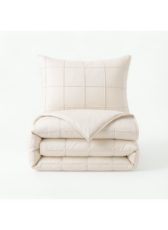 Sleeptime Dekbedovertrek Check Pintuck Beige - Microvezel