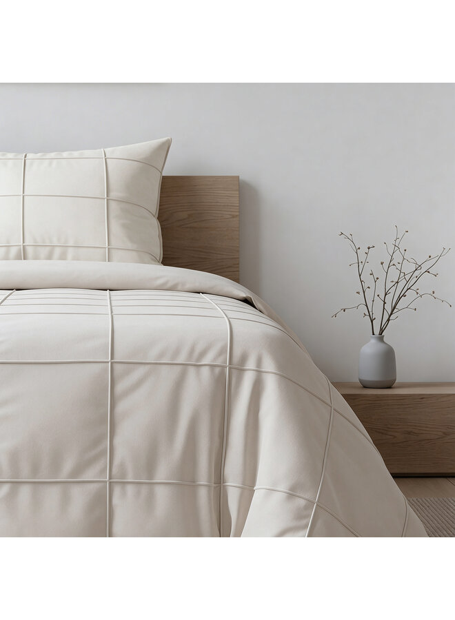 Sleeptime Dekbedovertrek Check Pintuck Beige - Microvezel
