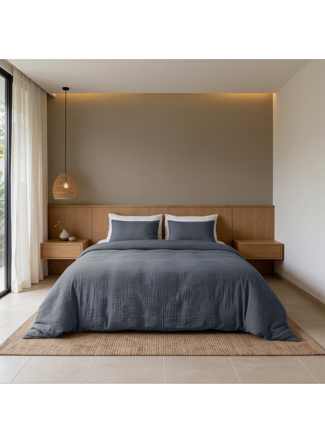 Dreamhouse Dekbedovertrek Midnight Blauw - Katoen Mousseline