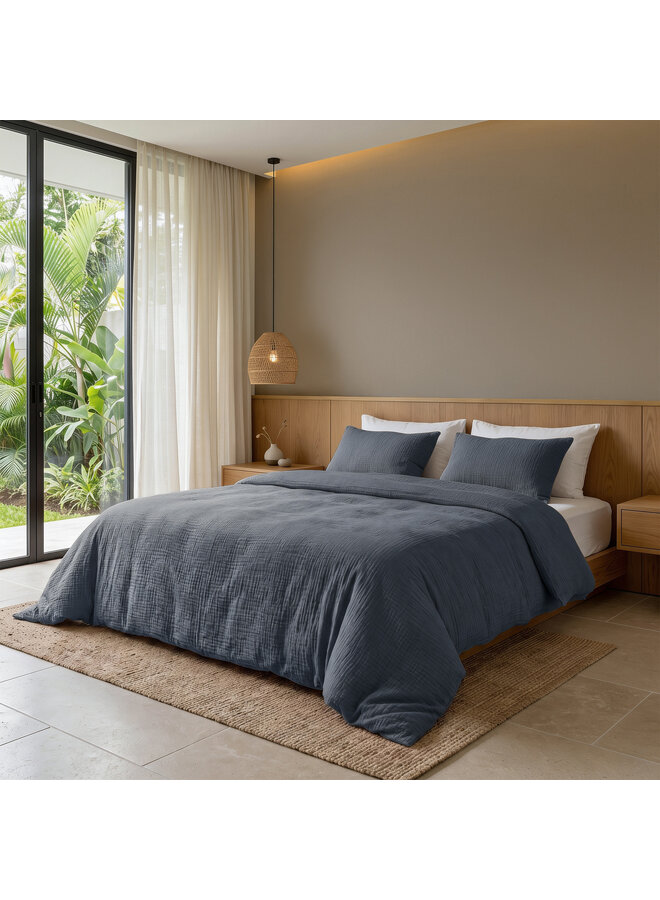 Dreamhouse Dekbedovertrek Midnight Blauw - Katoen Mousseline