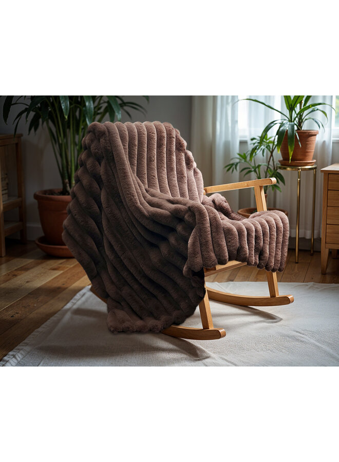 Plaid Rib Rabbit Taupe - Fur