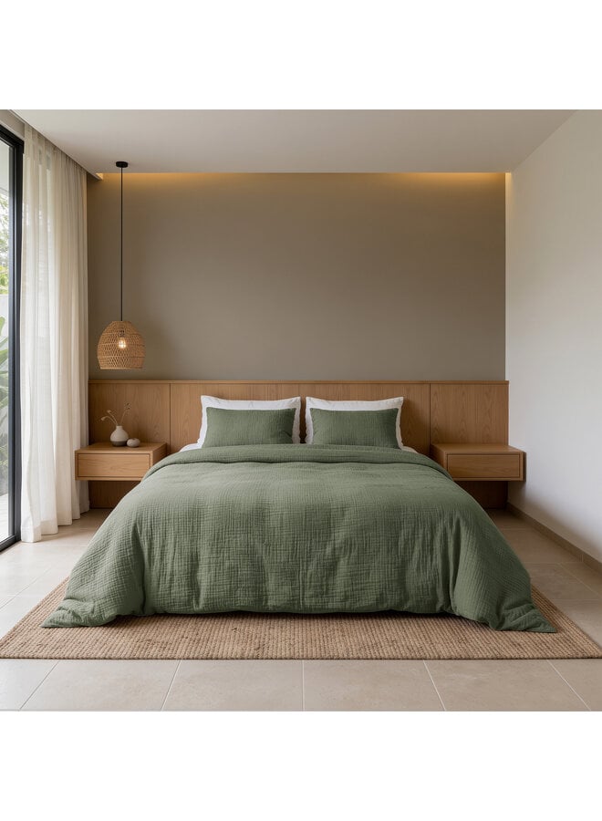 Dreamhouse Dekbedovertrek Mossy Groen - Katoen Mousseline