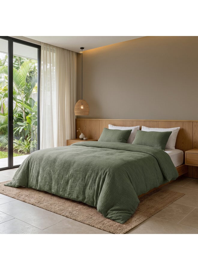 Dreamhouse Dekbedovertrek Mossy Groen - Katoen Mousseline