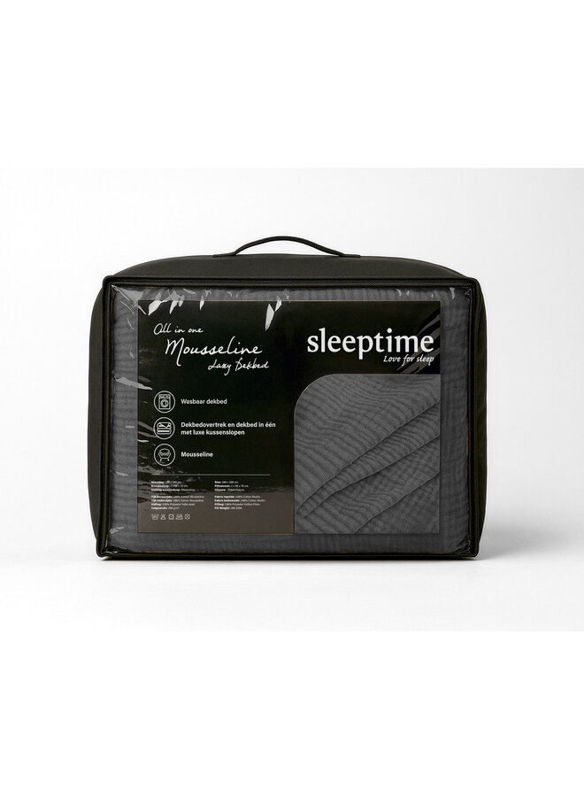 Sleeptime Lazy Dekbed Antraciet - Met Kussenslopen - Moussline Katoen