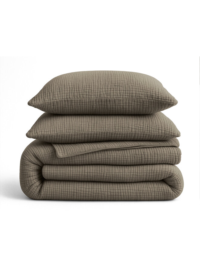 Sleeptime Lazy Dekbed Taupe - Met Kussenslopen - Moussline Katoen