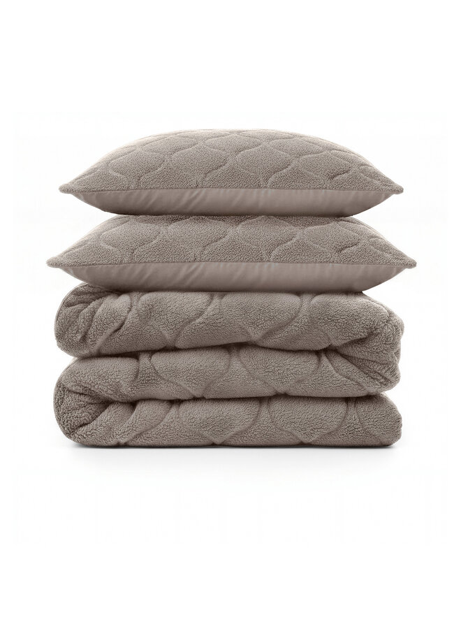 Sleeptime Lazy Dekbed Taupe/Grijs- Met Kussenslopen - Teddystof