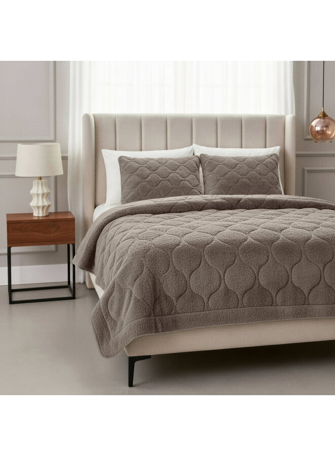 Sleeptime Lazy Dekbed Taupe/Grijs- Met Kussenslopen - Teddystof