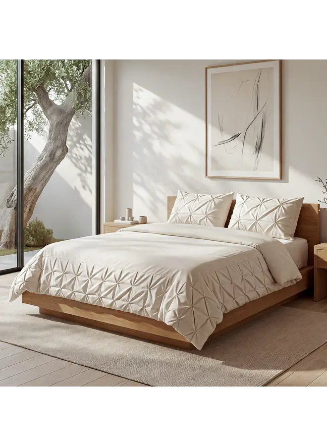Sleeptime Dekbedovertrek Border Pintuck Beige - Microvezel