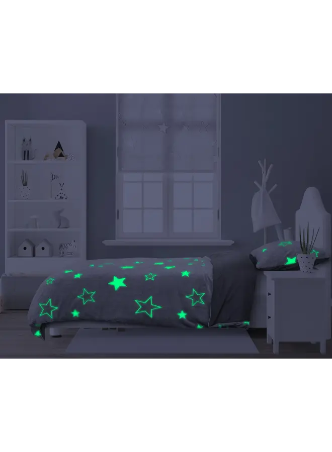 Sleeptime Dekbedovertrek Glow In The Dark Grijs - Teddystof