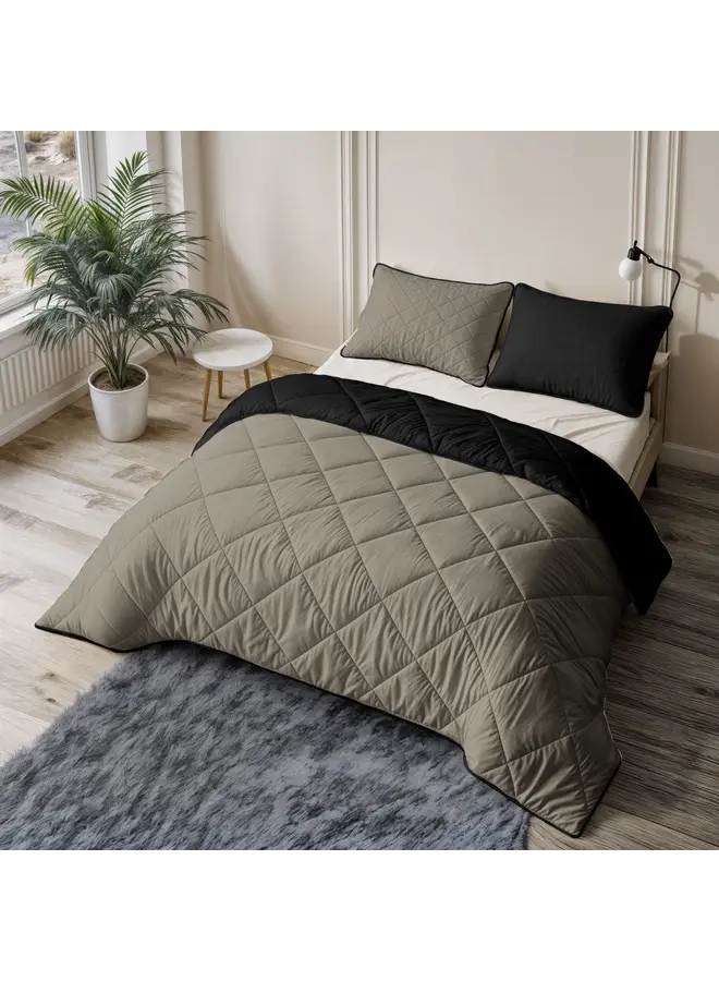 Sleeptime Lazy Dekbed Taupe/Zwart - Met Kussenslopen - Microvezel