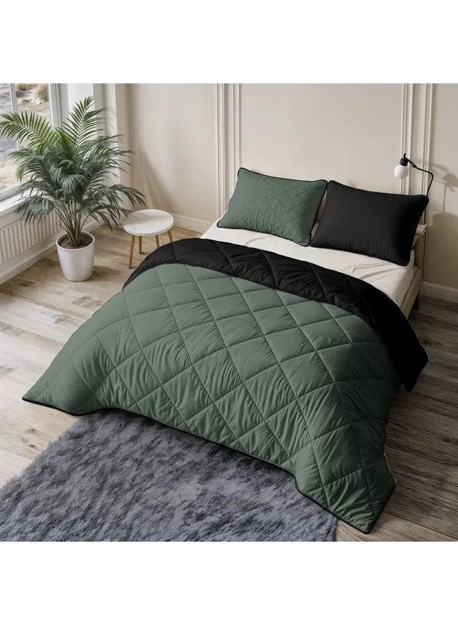 Sleeptime Lazy Dekbed Groen/Zwart - Met Kussenslopen - Microvezel