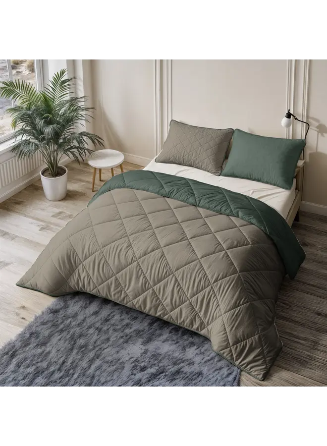 Sleeptime Lazy Dekbed Groen/Taupe- Met Kussenslopen - Microvezel