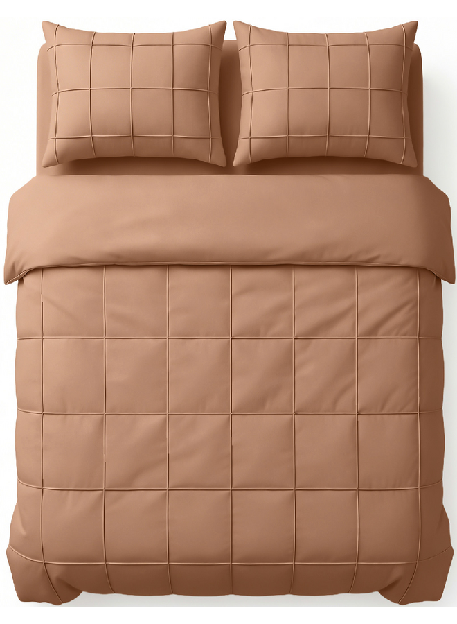 Dekbedovertrek Check Pintuck Mocha - Microvezel