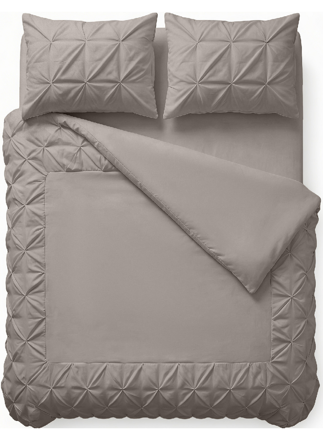 Sleeptime Dekbedovertrek Border Pintuck Taupe/Grijs - Microvezel