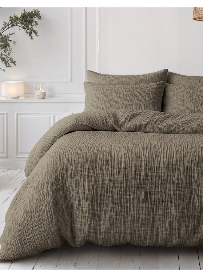 Lazy Dekbed Taupe - Met Kussenslopen - Moussline Katoen
