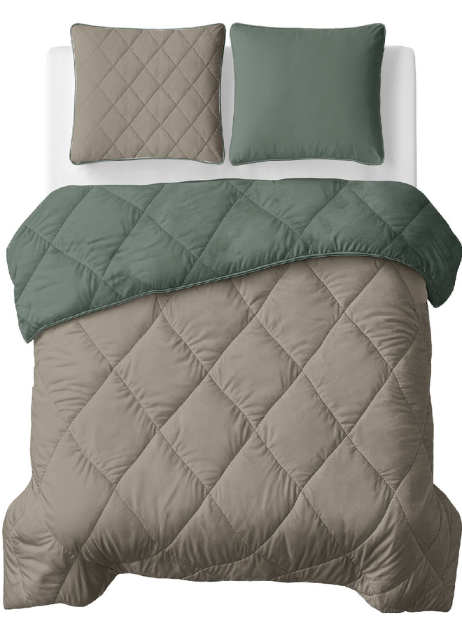 Sleeptime Lazy Dekbed Groen/Taupe- Met Kussenslopen - Microvezel