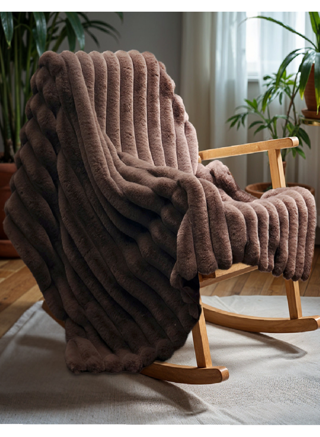 Plaid Rib Rabbit Taupe - Fur