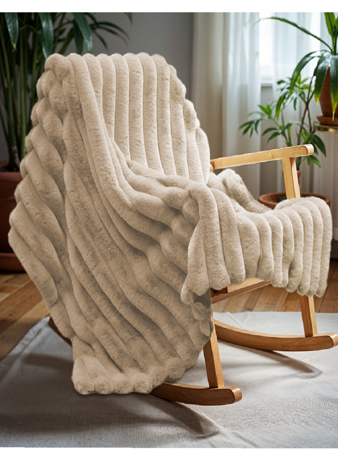 Plaid Rib Rabbit Zand - Fur