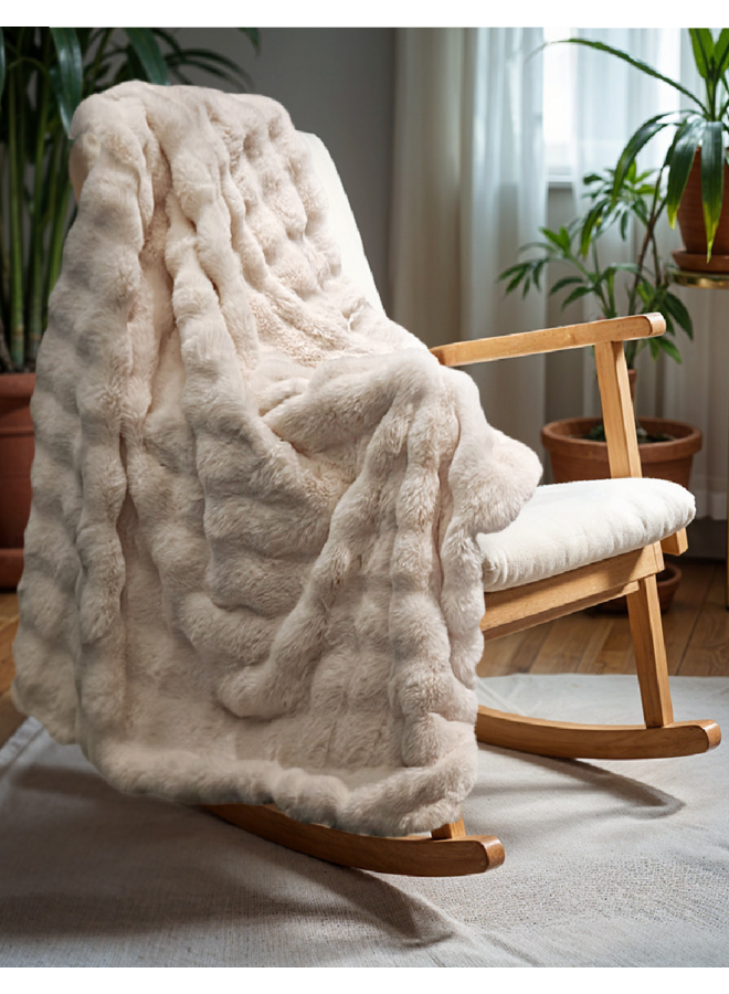Plaid Pom Rabbit Zand - Fur
