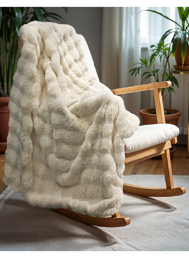 Plaid Pom Rabbit Beige - Fur