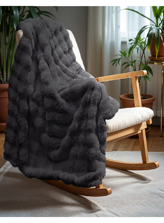 Plaid Pom Rabbit Antraciet - Fur