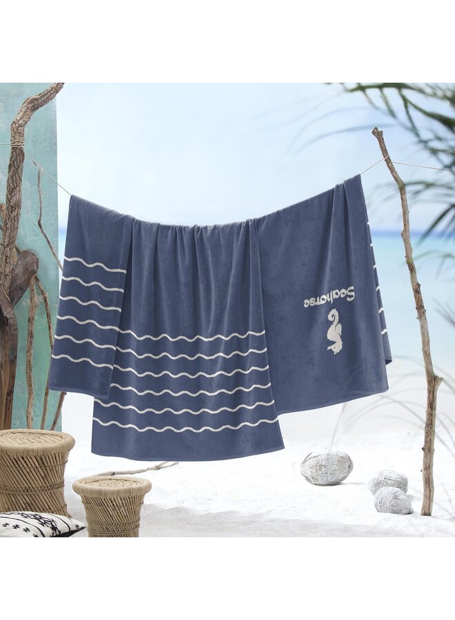 Seahorse Strandlaken Waves Blauw - Velours