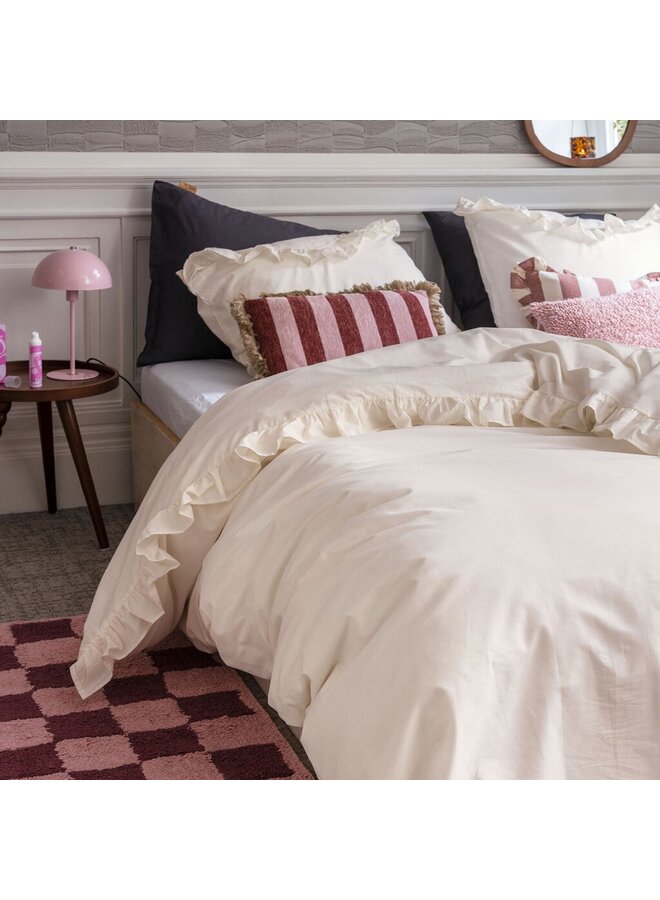 Dindi Home Dekbedovertrek White Ruffle Creme - Gerecyled Katoen