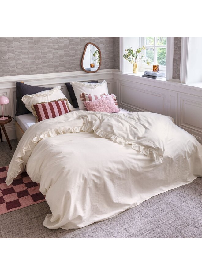 Dindi Home Dekbedovertrek White Ruffle Creme - Gerecyled Katoen