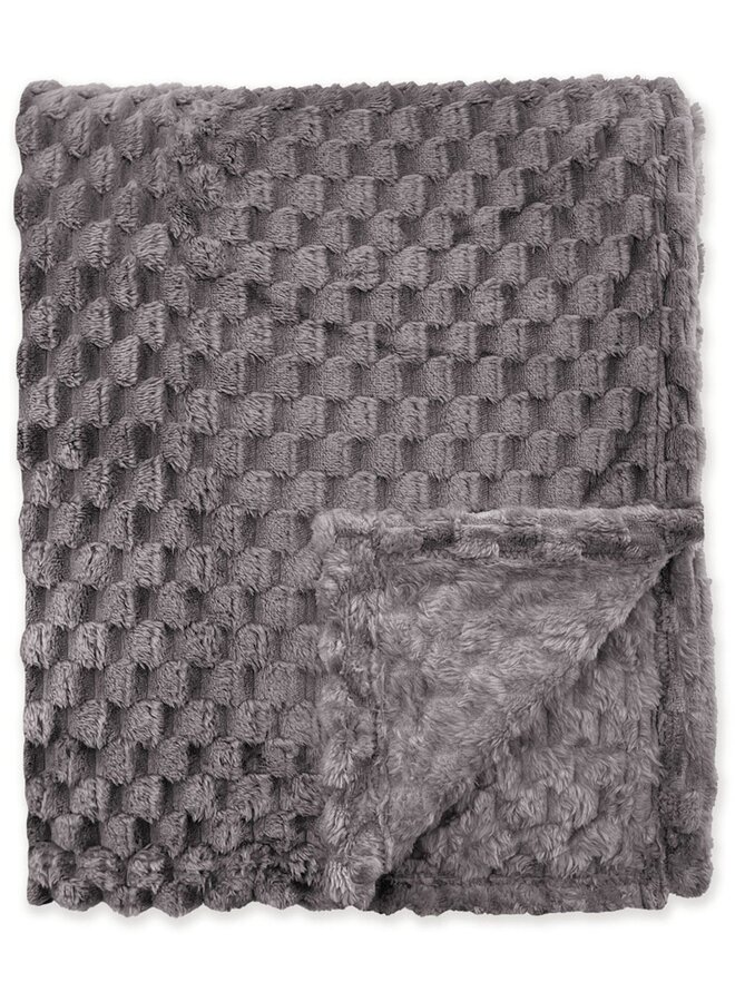 Plaid Bubble Fluffy Dots Antraciet - Fleece