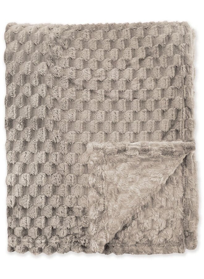 Plaid Bubble Fluffy Dots Taupe - Fleece