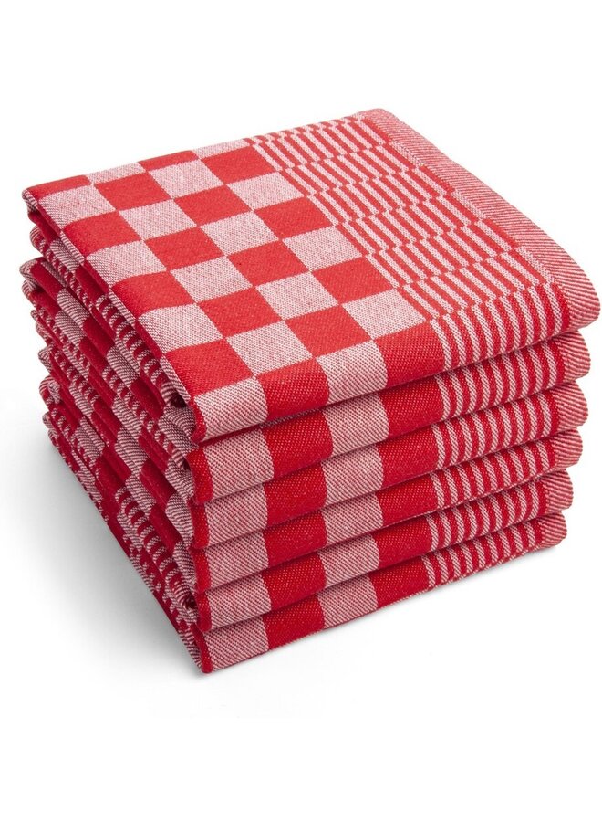 Theedoek Clean & Tidy Rood - Set Van 6 - Katoen